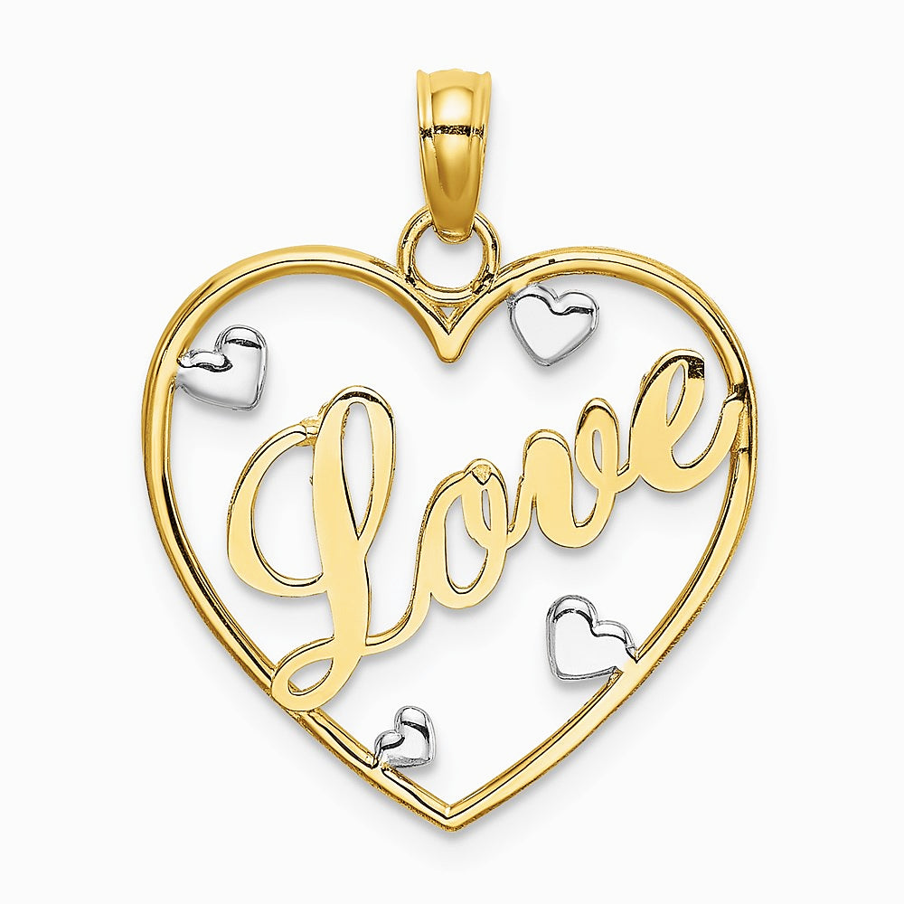 10K / 14K Yellow with Rhodium with Rhodium LOVE with Hearts Pendant - Product Photo