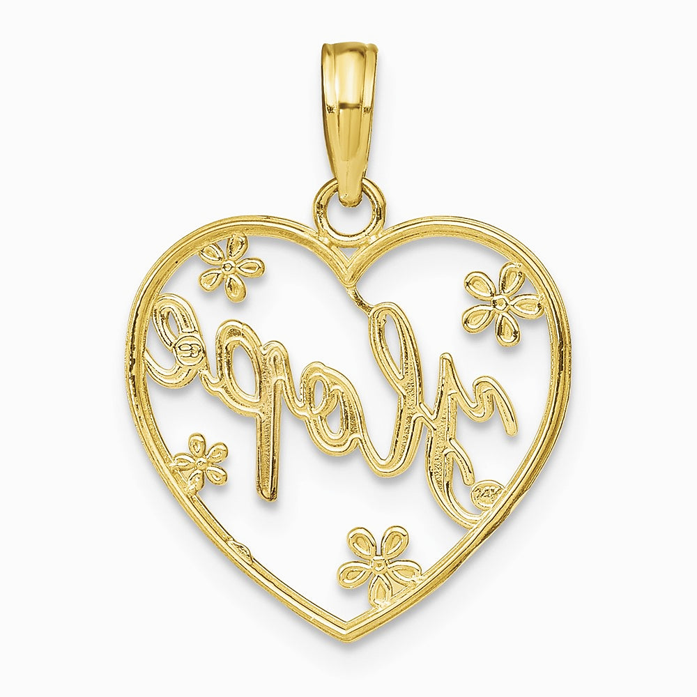 10K / 14K Yellow with Rhodium with Rhodium Hope In Heart with Flowers Charm - Product Photo