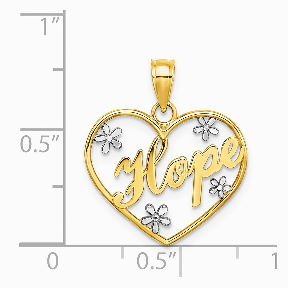 10K / 14K Yellow with Rhodium with Rhodium Hope In Heart with Flowers Charm - Product Photo