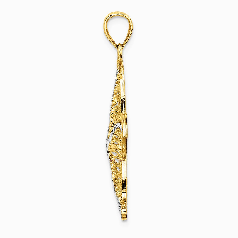 14K Yellow & Rhodium with White Rhodium Starfish Filigree Charm - Product Photo