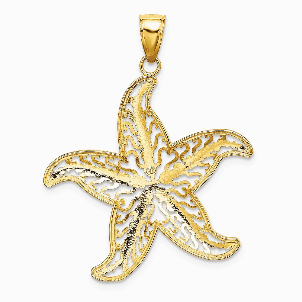 14K Yellow & Rhodium with White Rhodium Starfish Filigree Charm - Product Photo