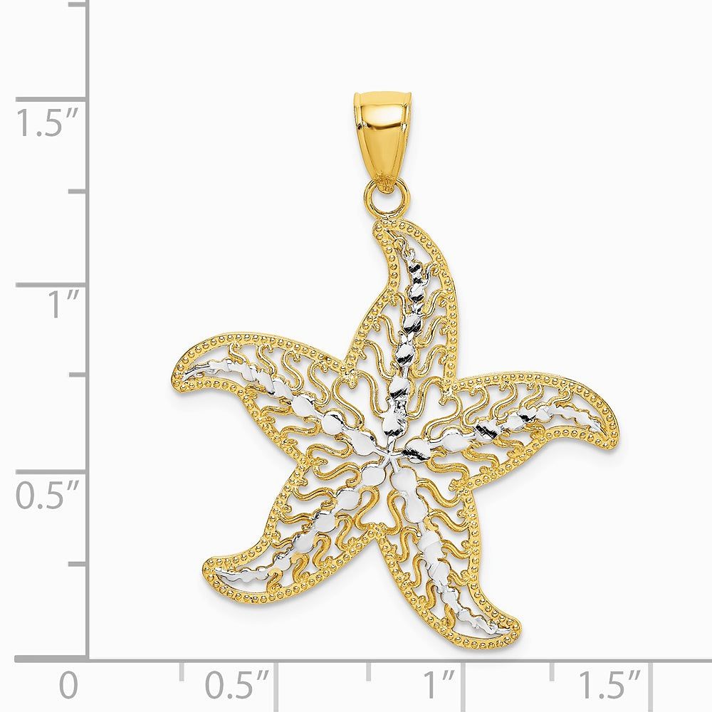 14K Yellow & Rhodium with White Rhodium Starfish Filigree Charm - Product Photo