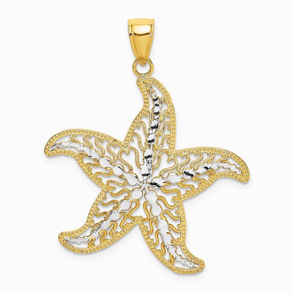 14K Yellow & Rhodium with White Rhodium Starfish Filigree Charm - Product Photo