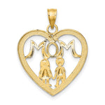 14k w/ Rhodium MOM Heart with 2 Kids Charm - Product Photo
