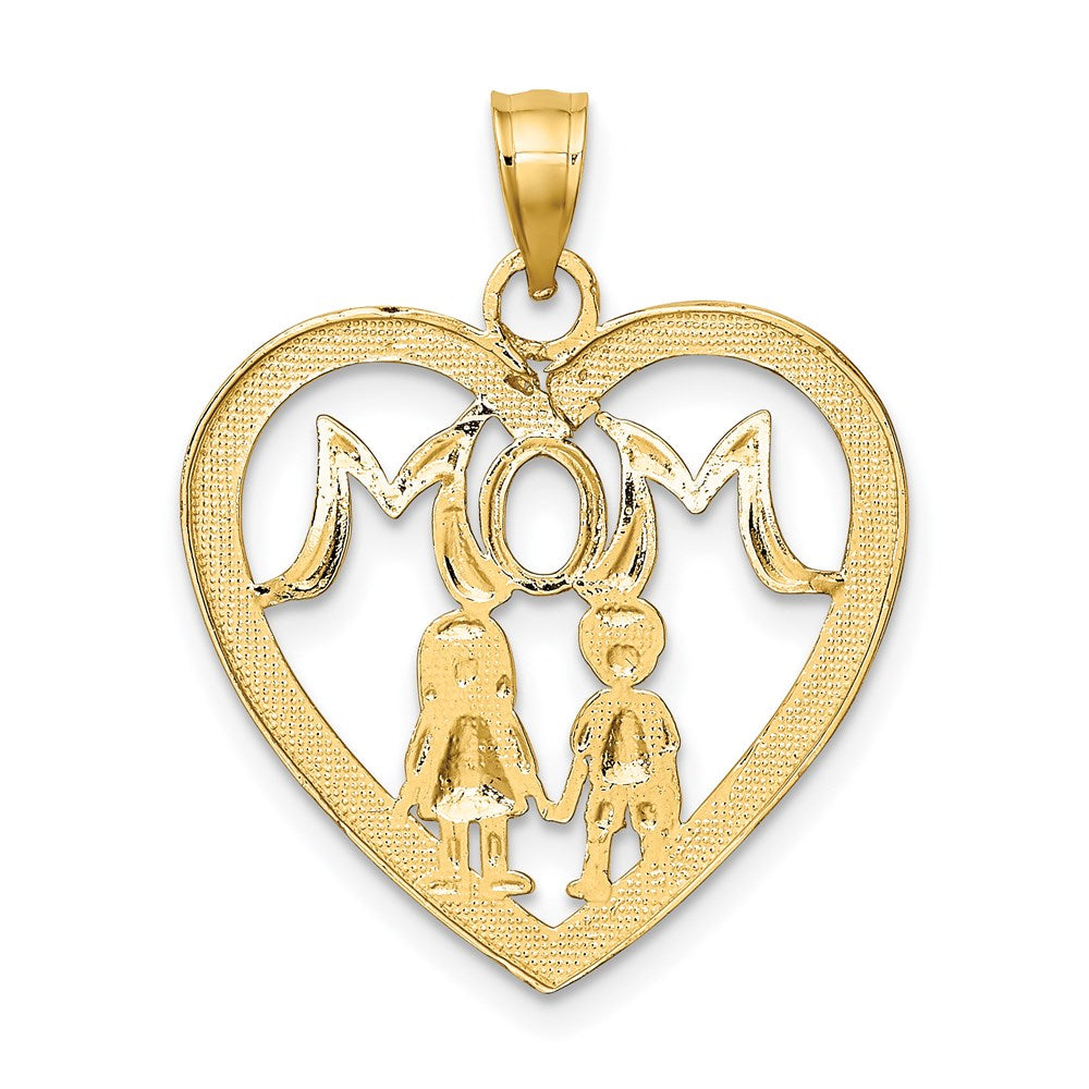 14k w/ Rhodium MOM Heart with 2 Kids Charm - Product Photo