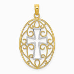 10K / 14K Yellow with Rhodium with Rhodium Beaded Filigree Cross Charm - Product Photo