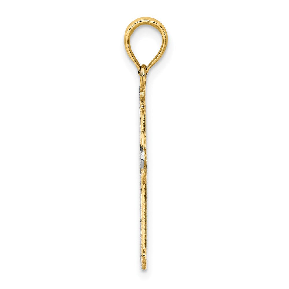 10K / 14K Yellow with Rhodium w/ Rhodium Diamond-Cut Cross Pendant - Product Photo
