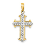 10K / 14K Yellow with Rhodium w/ Rhodium Diamond-Cut Cross Pendant - Product Photo