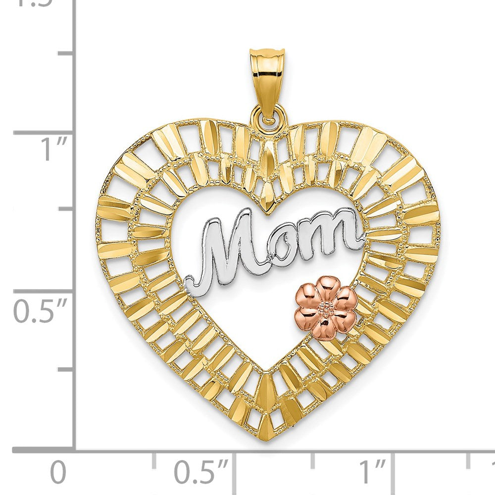 14k Two-tone w/White Rhodium D/C  MOM Heart Charm - Product Photo