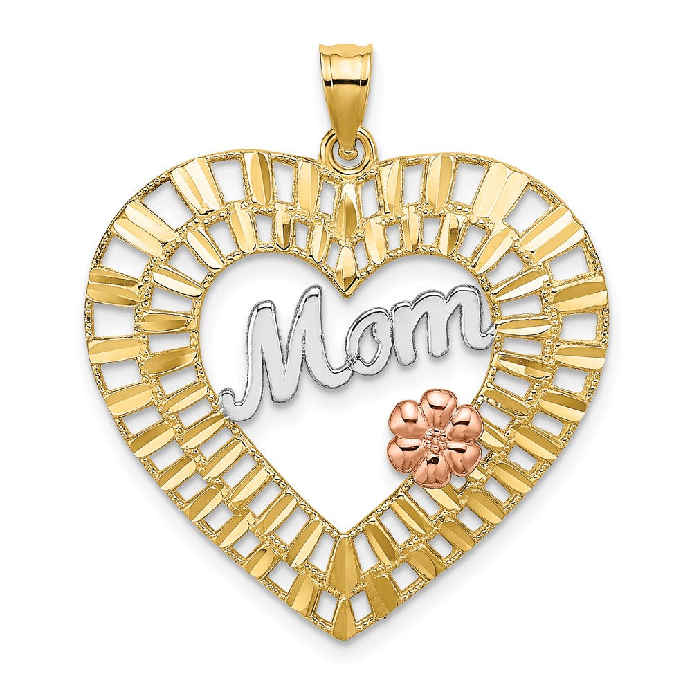 10K / 14K Two-tone with White Rhodium Diamond-Cut MOM Heart Charm