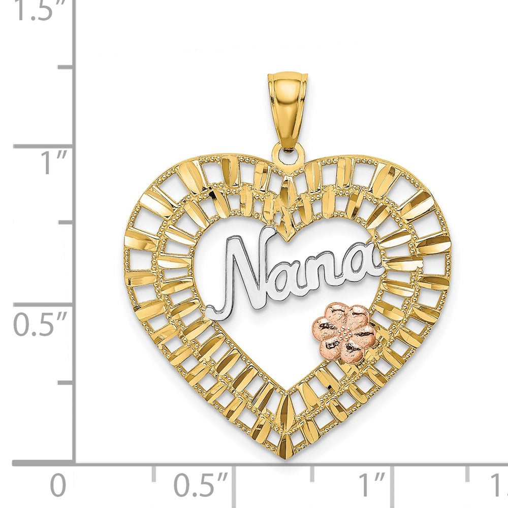 14K Two-tone with White Rhodium NANA Heart with Flowers Charm - Product Photo