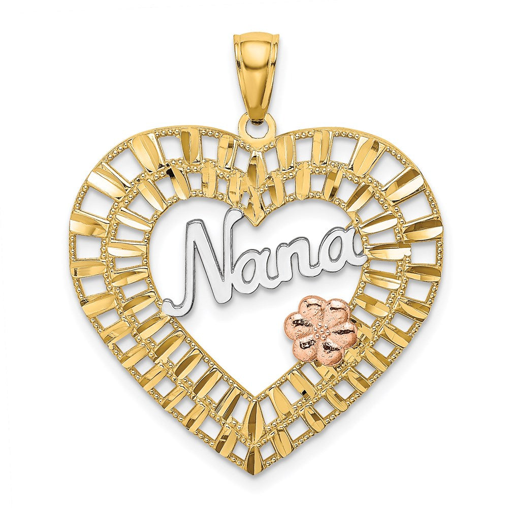 14K Two-tone with White Rhodium NANA Heart with Flowers Charm