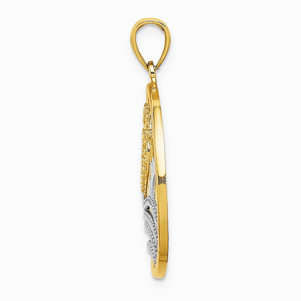 10K / 14K Yellow with Rhodium with Rhodium Sun, Hearts ,Water Circle Charm - Product Photo