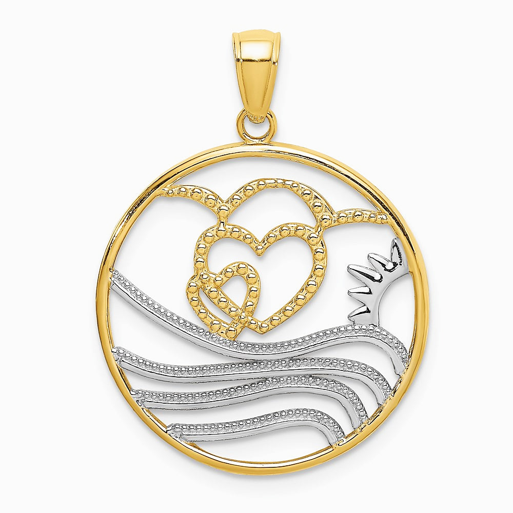 10K / 14K Yellow with Rhodium with Rhodium Sun, Hearts ,Water Circle Charm - Product Photo