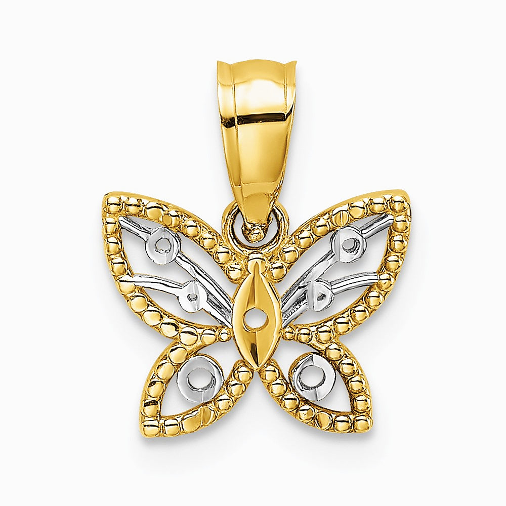 10K / 14K Yellow with Rhodium w/ Rhodium Mini Diamond-Cut Butterfly Charm - Product Photo