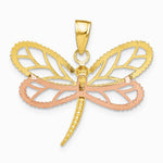 10K / 14K Two-tone Tri-Color Dragonfly with Beaded Diamond-Cut Wings Charm - Product Photo