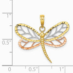 10K / 14K Two-tone Tri-Color Dragonfly with Beaded Diamond-Cut Wings Charm - Product Photo