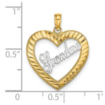 14K Yellow & Rhodium w/ White Rhodium Diamond-cut Heart GRANDMA Charm - Product Photo