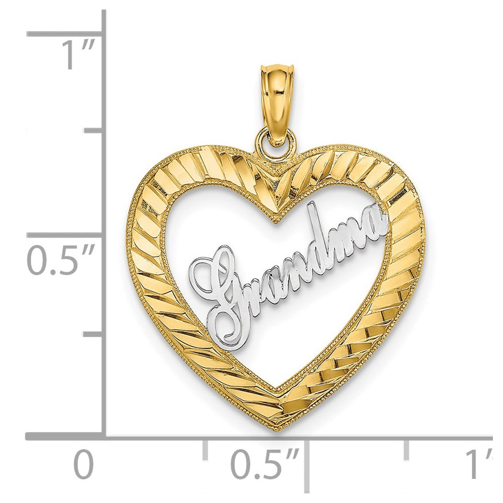 14K Yellow & Rhodium w/ White Rhodium Diamond-cut Heart GRANDMA Charm - Product Photo