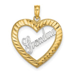 14K Yellow & Rhodium w/ White Rhodium Diamond-cut Heart GRANDMA Charm - Product Photo