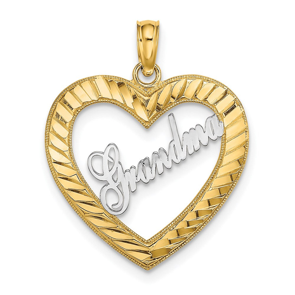 14K Yellow & Rhodium w/ White Rhodium Diamond-cut Heart GRANDMA Charm - Product Photo