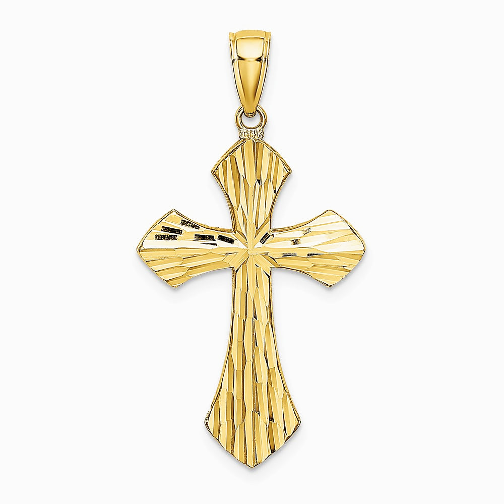 10K / 14K Yellow with Rhodium W/ Rhodium Diamond-Cut Reversible Cross Charm - Product Photo