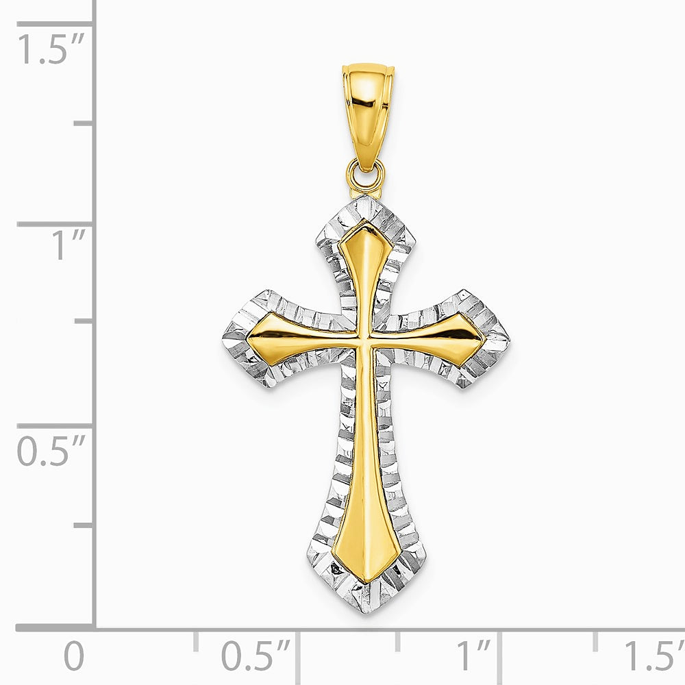 10K / 14K Yellow with Rhodium W/ Rhodium Diamond-Cut Reversible Cross Charm - Product Photo