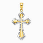 10K / 14K Yellow with Rhodium W/ Rhodium Diamond-Cut Reversible Cross Charm - Product Photo