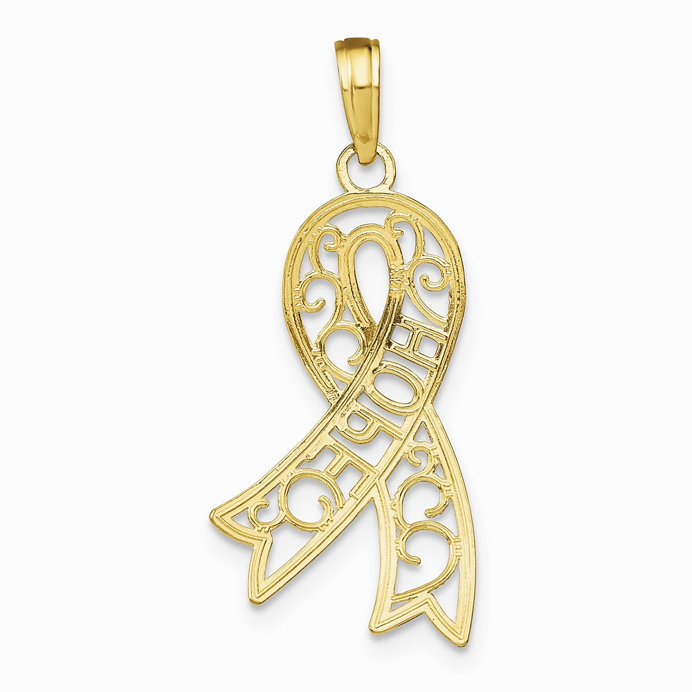 10K / 14K Yellow with Rhodium W/Rhodium Filigree Ribbon HOPE Charm - Product Photo