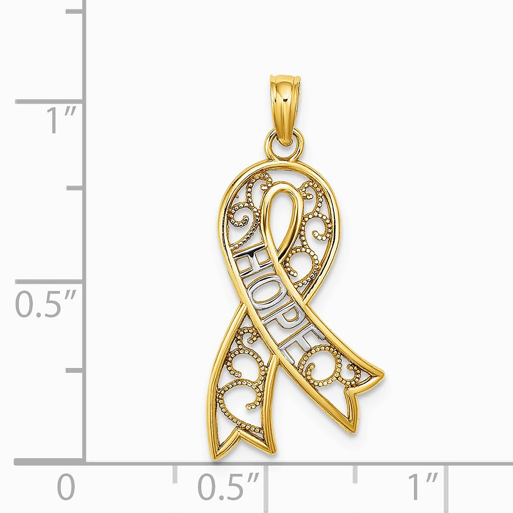 10K / 14K Yellow with Rhodium W/Rhodium Filigree Ribbon HOPE Charm - Product Photo