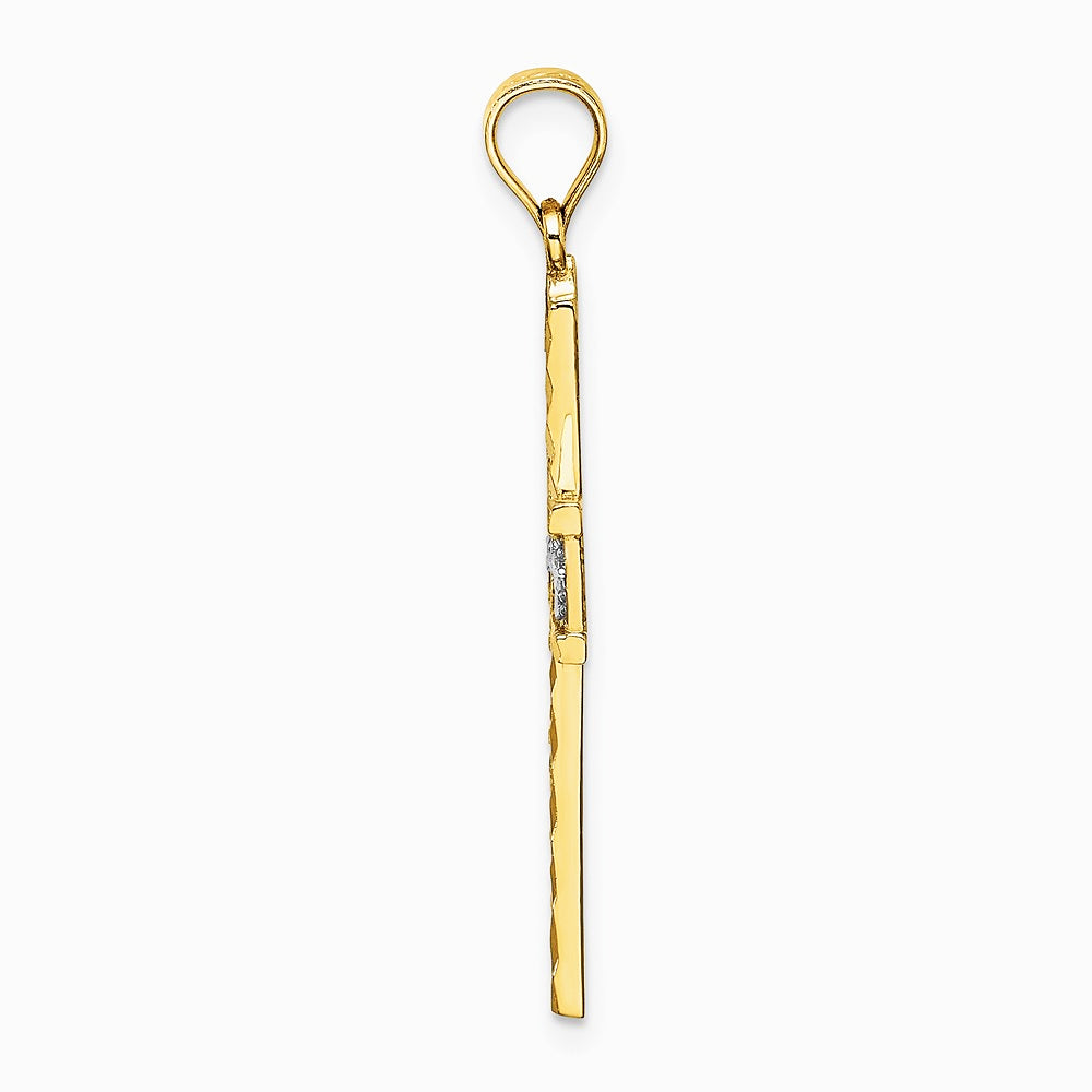10K / 14K Yellow with RH W/ RH and Diamond-Cut Flower Design Cross Charm - Product Photo