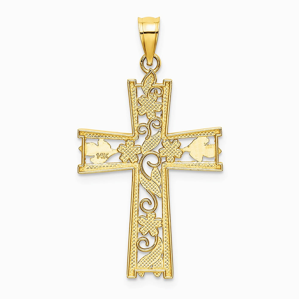 10K / 14K Yellow with RH W/ RH and Diamond-Cut Flower Design Cross Charm - Product Photo