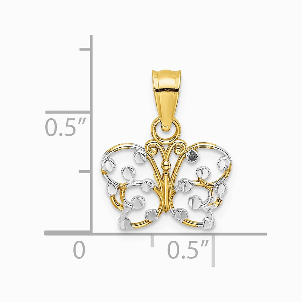 10K / 14K Yellow with Rhodium w/ Rhodium Diamond-Cut Butterfly Charm - Product Photo