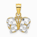 10K / 14K Yellow with Rhodium w/ Rhodium Diamond-Cut Butterfly Charm - Product Photo