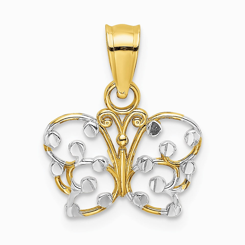 10K / 14K Yellow with Rhodium w/ Rhodium Diamond-Cut Butterfly Charm - Product Photo