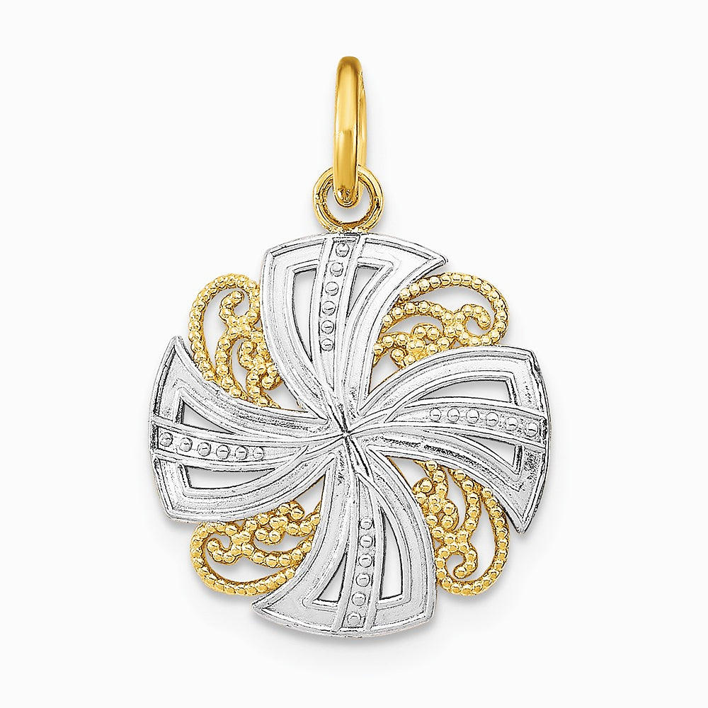 14K Yellow & Rhodium with Rhodium Pinwheel Medallion Charm