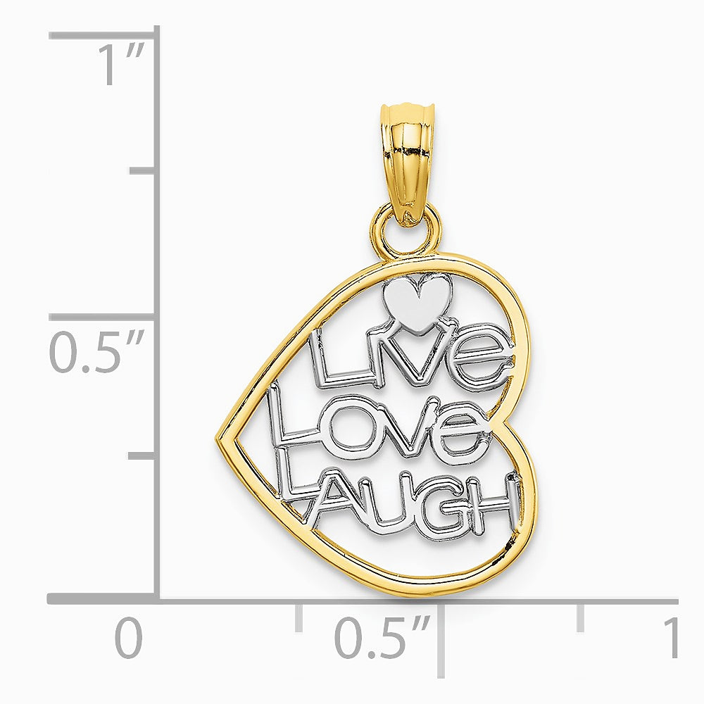 10K / 14K Yellow with Rhodium w/ Rhodium LIVE LOVE LAUGH In Heart Charm - Product Photo