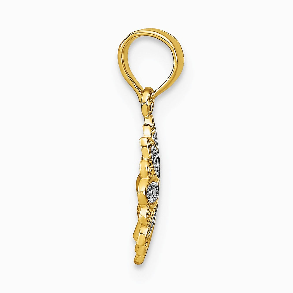 14K Yellow & Rhodium with Rhodium and Diamond-Cut Mini Filigree Flower Charm - Product Photo