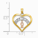 10K / 14K Two-tone with White Rhodium BELIEVE in Heart w/ Breast Cancer Ribbon - Product Photo