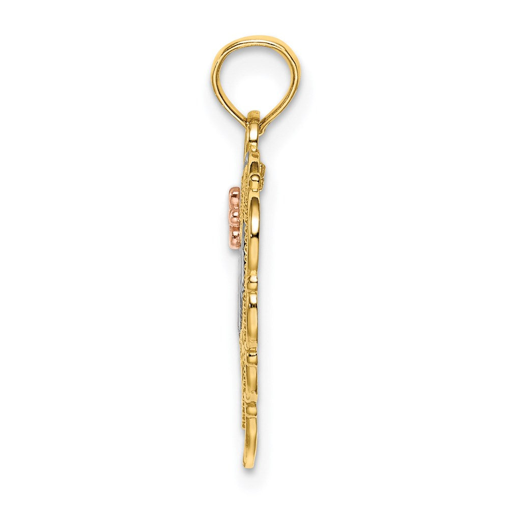 14k Two-Tone w/White Rhodium MOM Heart w/Flower Charm - Product Photo