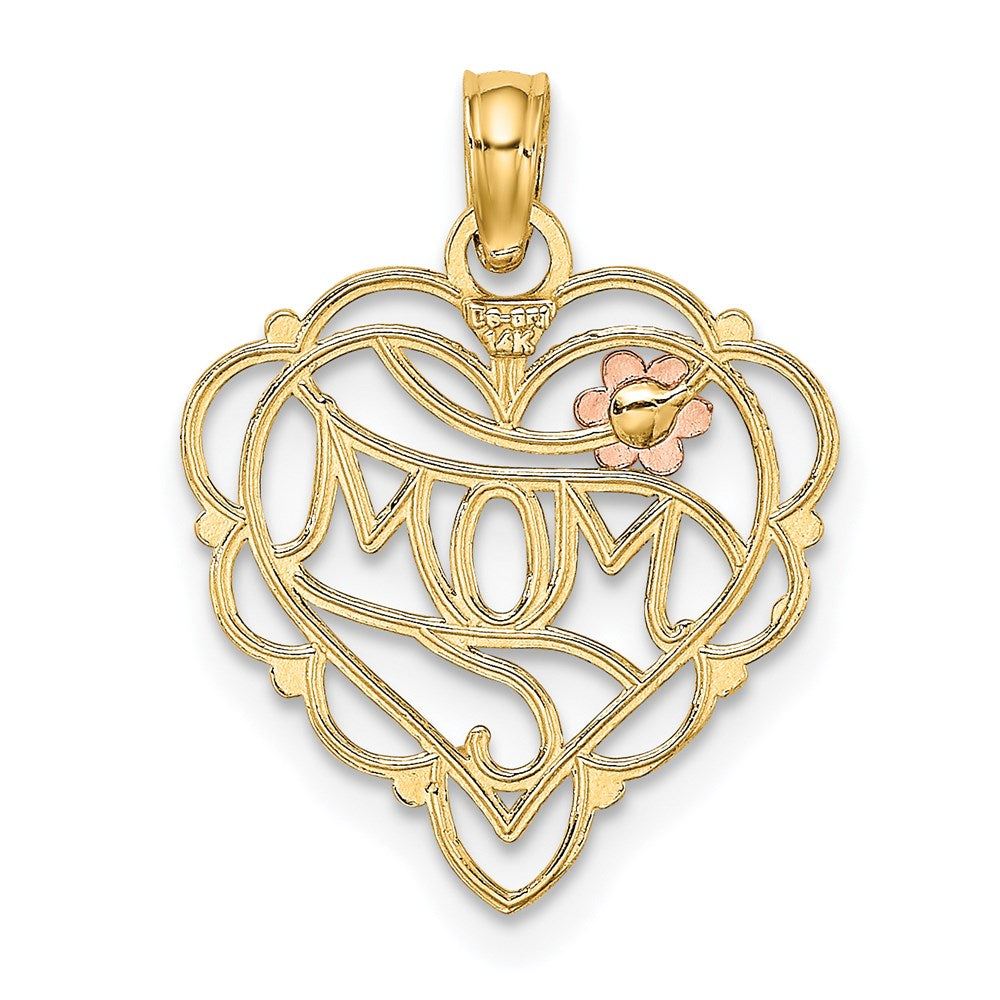 14k Two-Tone w/White Rhodium MOM Heart w/Flower Charm - Product Photo