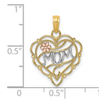 14k Two-Tone w/White Rhodium MOM Heart w/Flower Charm - Product Photo