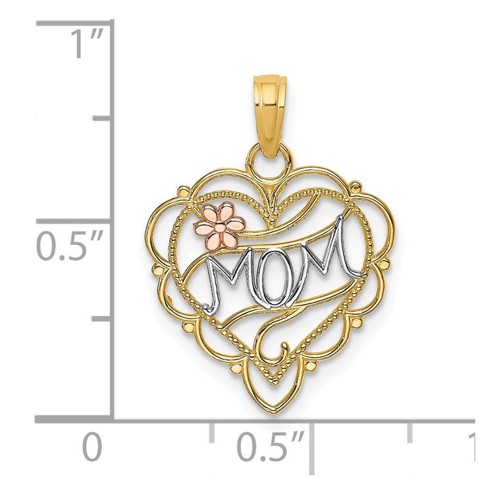 14k Two-Tone w/White Rhodium MOM Heart w/Flower Charm - Product Photo