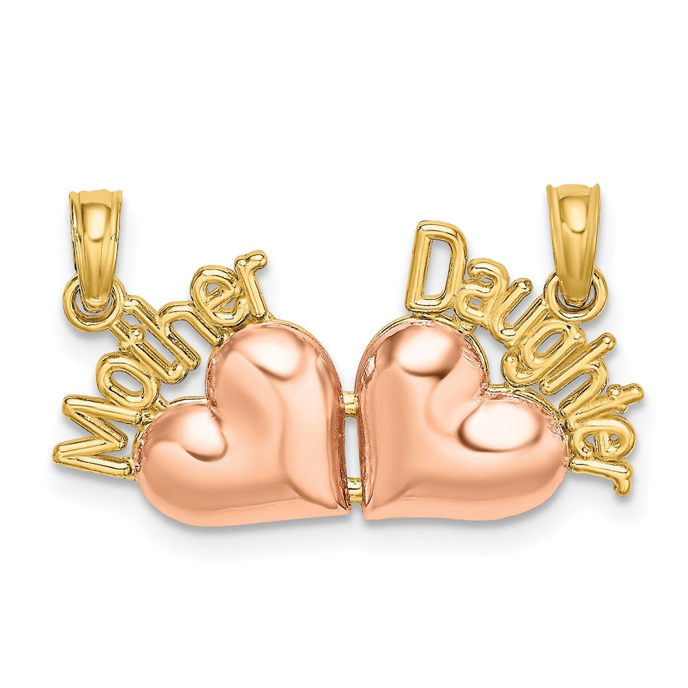 14k Two-Tone MOTHER and DAUGHTER Break-Apart Hearts Charm - Product Photo
