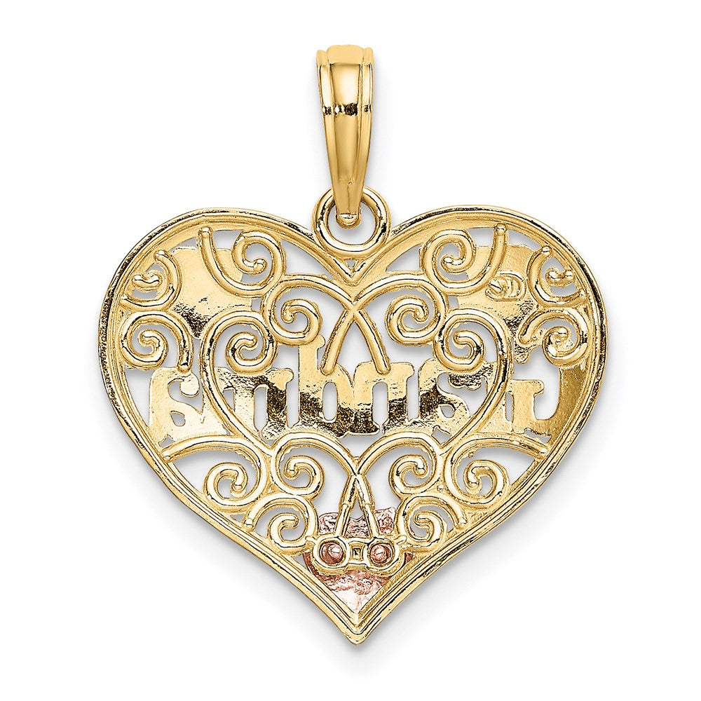 14k Two-tone White Rhodium GRANDMA In Filigree Heart Charm - Product Photo