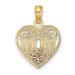 14K Two-tone w/White Rhodium Polished MOM  in Heart Pendant - Product Photo