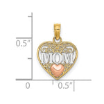 14K Two-tone w/White Rhodium Polished MOM  in Heart Pendant - Product Photo