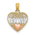 14K Two-tone w/White Rhodium Polished MOM  in Heart Pendant - Product Photo