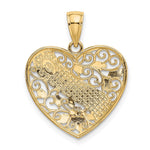 14k Two-tone White Rhodium GRANDMA In Filigree Heart w/ Flowers Charm - Product Photo