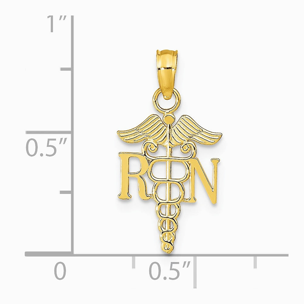 10K / 14K Yellow Gold RN Caduceus Pendant - Product Photo